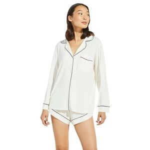 Eberjey Gisele Long Sleeve Short Pajama Set - Pure Ivory/Navy - M/M